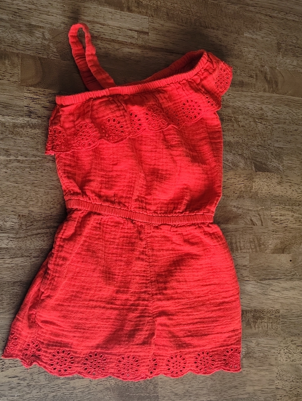 Cat & Jack Red One-Shoulder Eyelet Romper